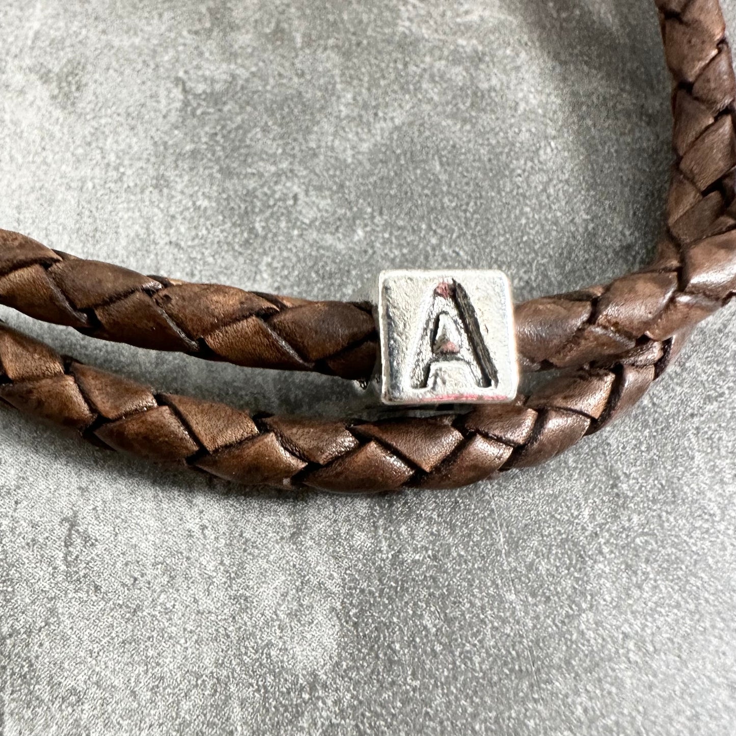 Vintage Brown Leather Personalised Initial Bracelet