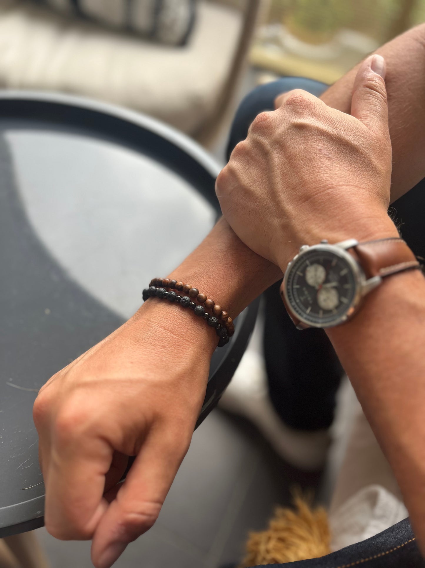 Mens Initial Bracelet - Stone & Steel