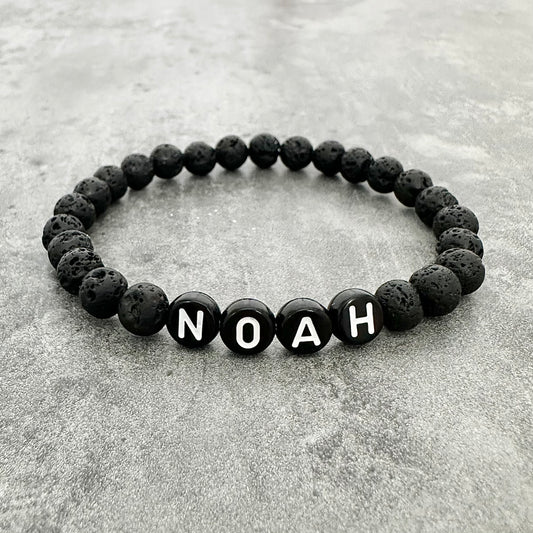 Mens Name Bracelet - Lava Stone