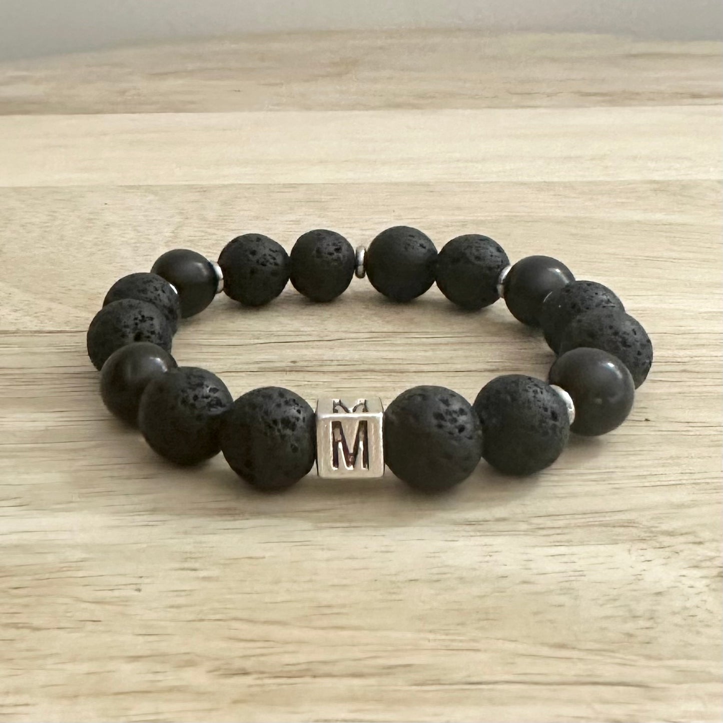 Lava Stone Initial Bracelet