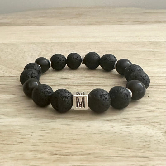 Lava Stone Initial Bracelet