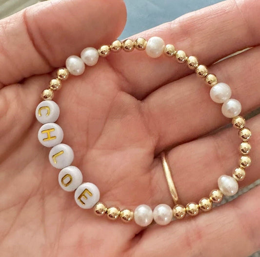 Freshwater Pearl 14k Name Bracelet