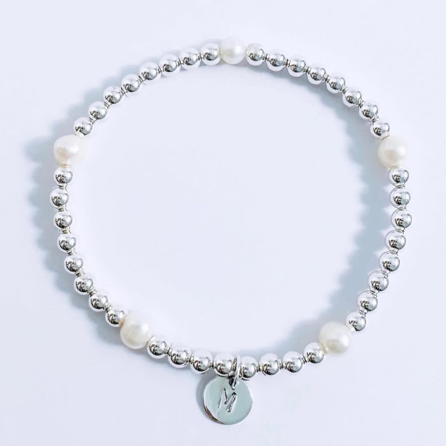 Pearl Sterling Silver Tiny Initial Charm Bracelet