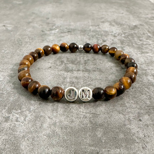 Mens Tigers Eye Initials Bracelet