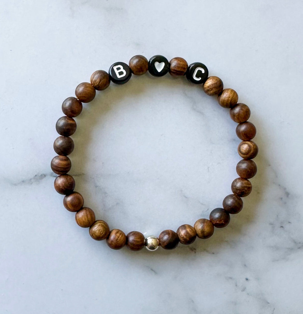 Mens Name Bracelet - Wood Bead